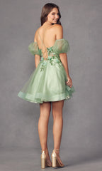 Puff-Sleeve Short Butterfly Homecoming Dress 901