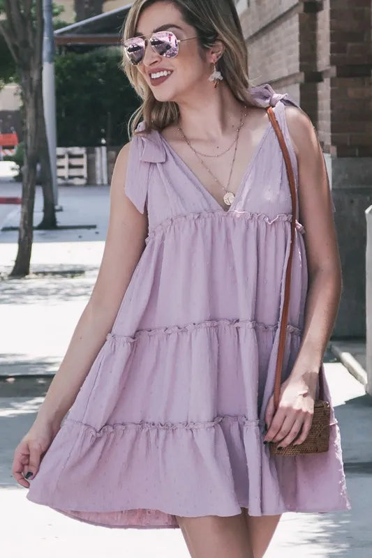 Hazel Blues® | And The Why Polka Dot Textured Layered Flounce Ruffle Dress