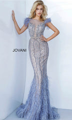 Jovani Light Blue Feather Long Pageant Dress 02326