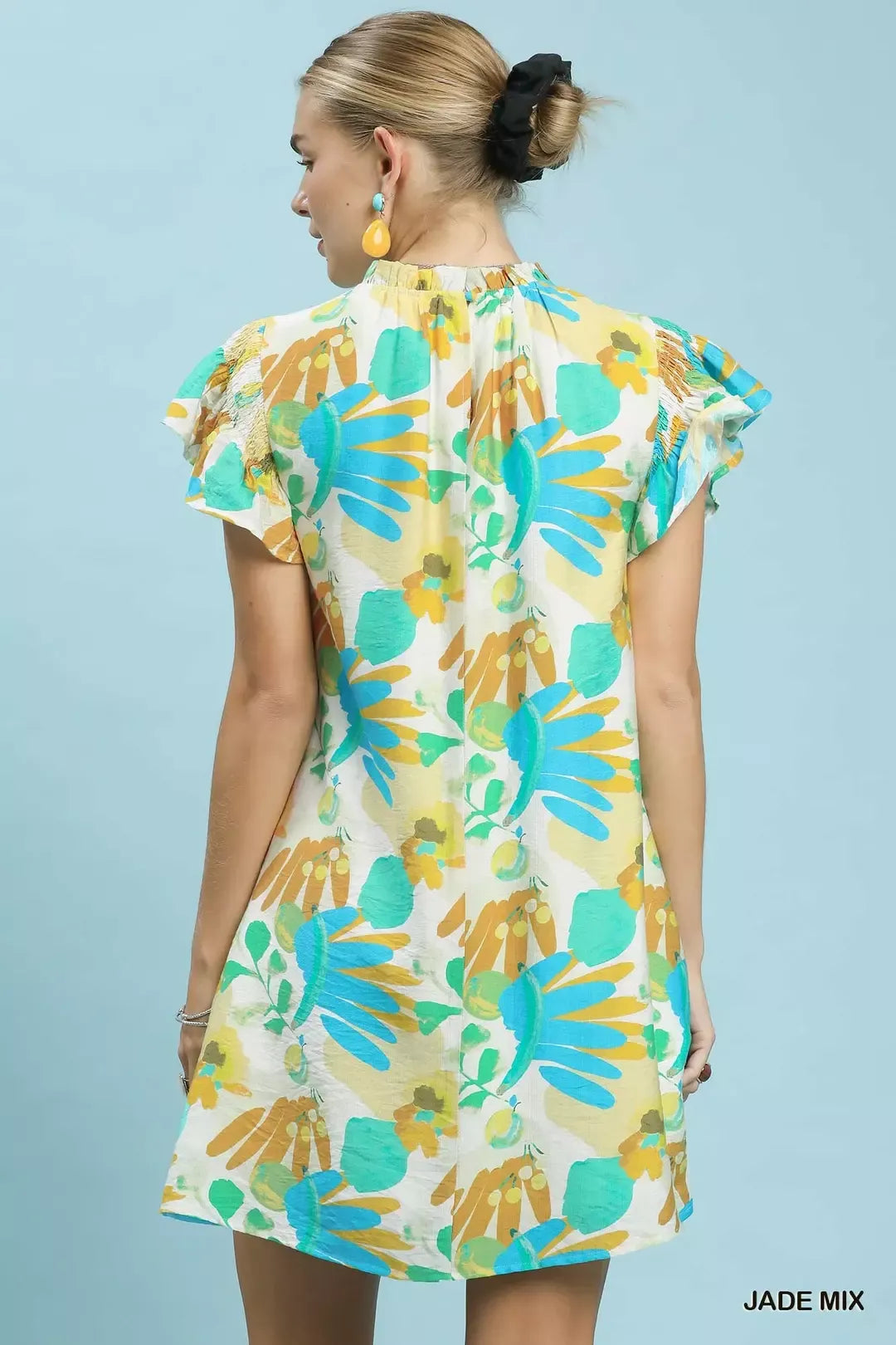 Hazel Blues® | Umgee Ruffled Botanical Print Mini Dress