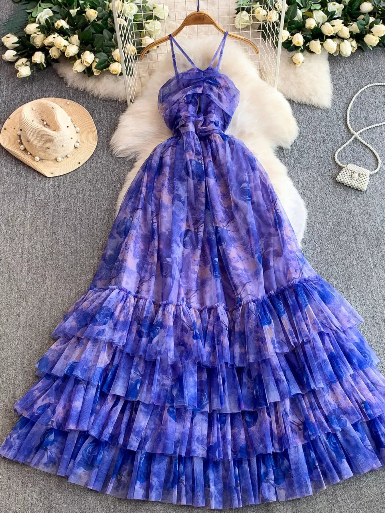 Hazel Blues® | Floral Print Ruffled Layered Mesh Dress