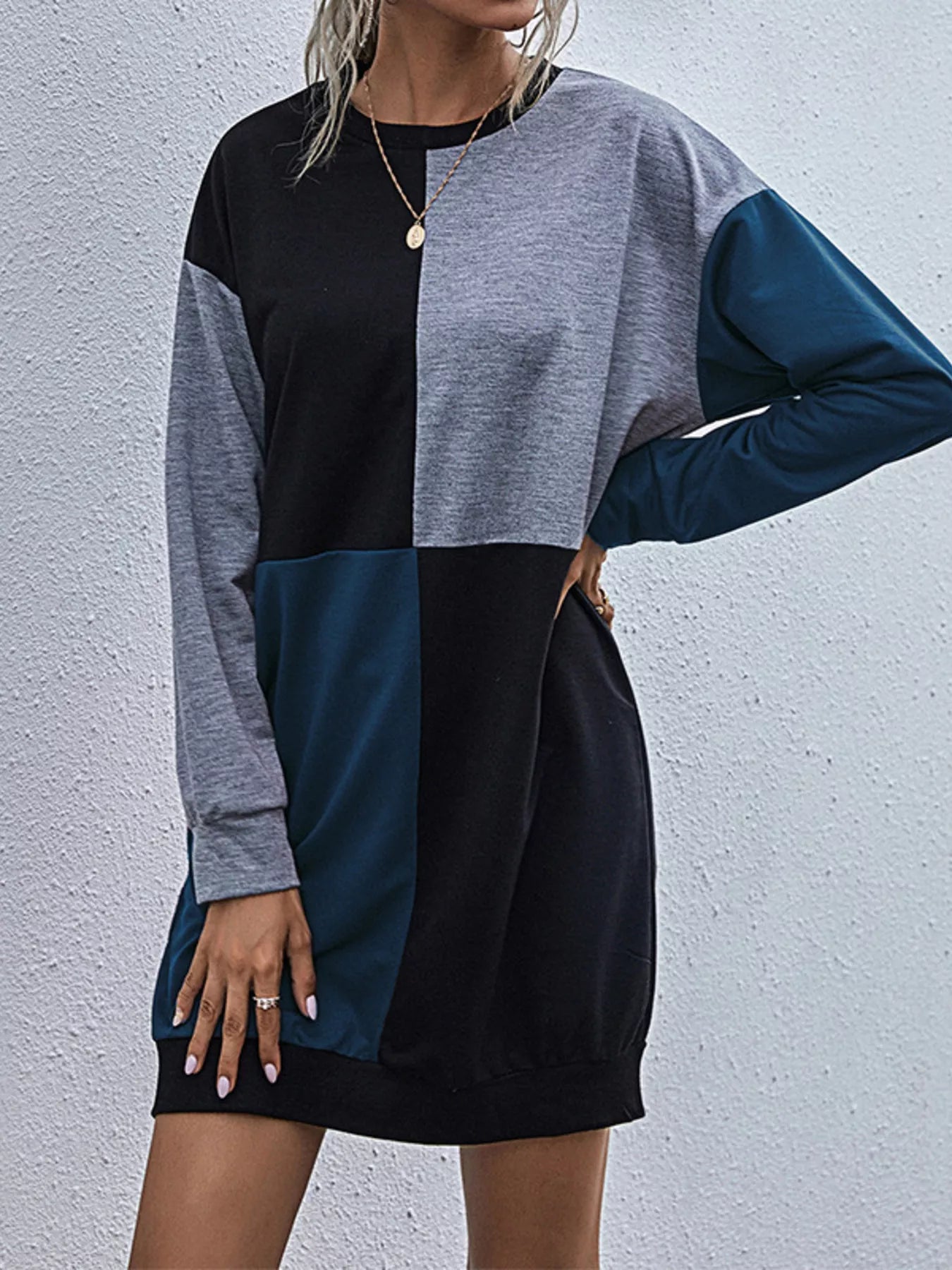Hazel Blues® | Color Block Casual Long Sleeve Mini Dress
