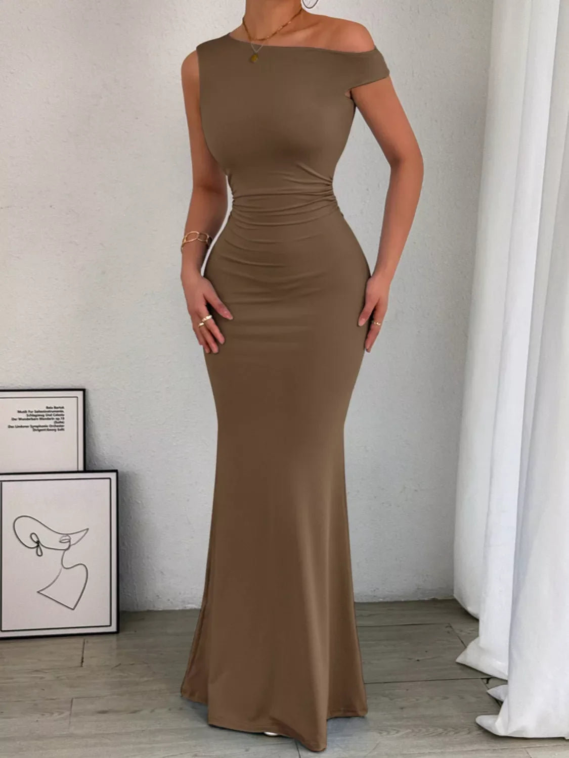Hazel Blues® | One-Shoulder Ruched Bodycon Maxi Dress