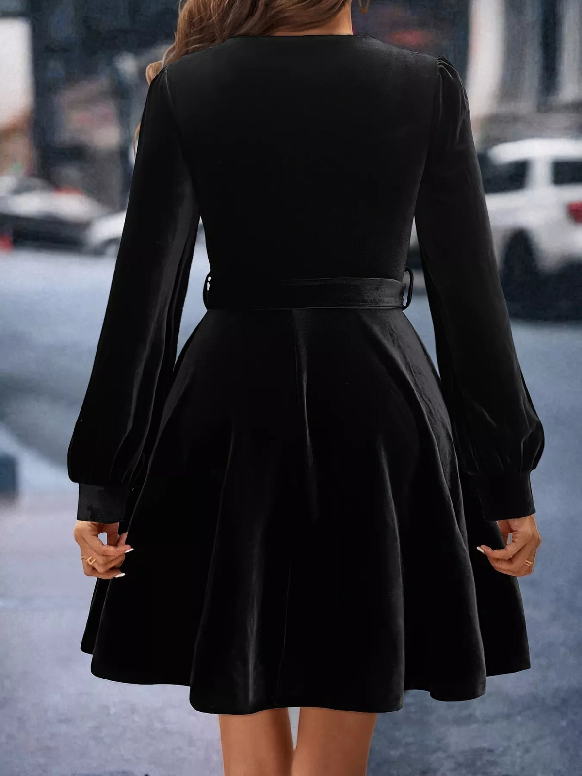 Hazel Blues® | Velvet Long Sleeve A-Line Dress
