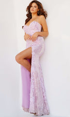 Sequin-Print Long Prom Dress: Jovani 06109