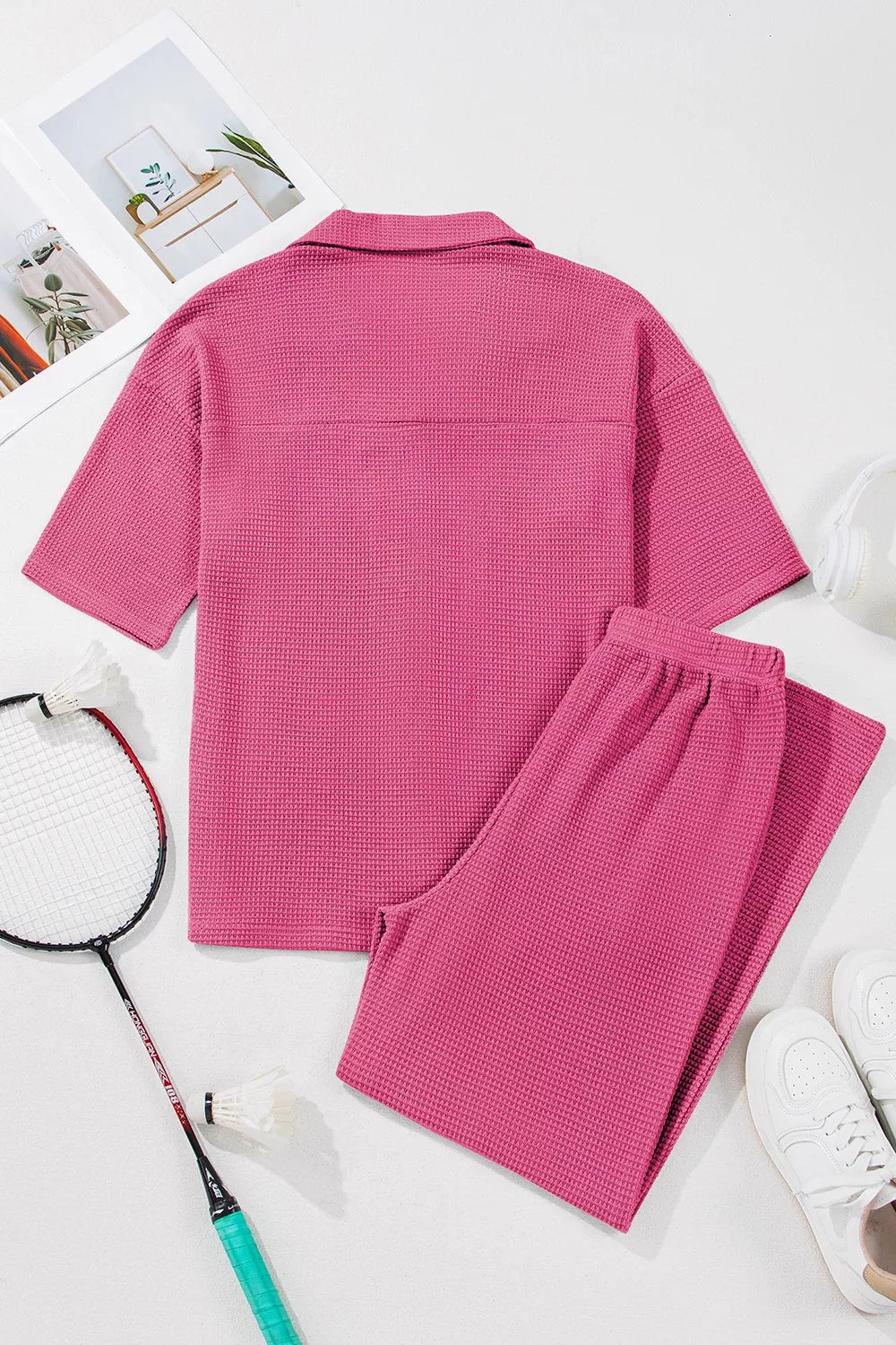 Hazel Blues® | Solid Color Textured Buttoned Shirt and Casual Pants Set