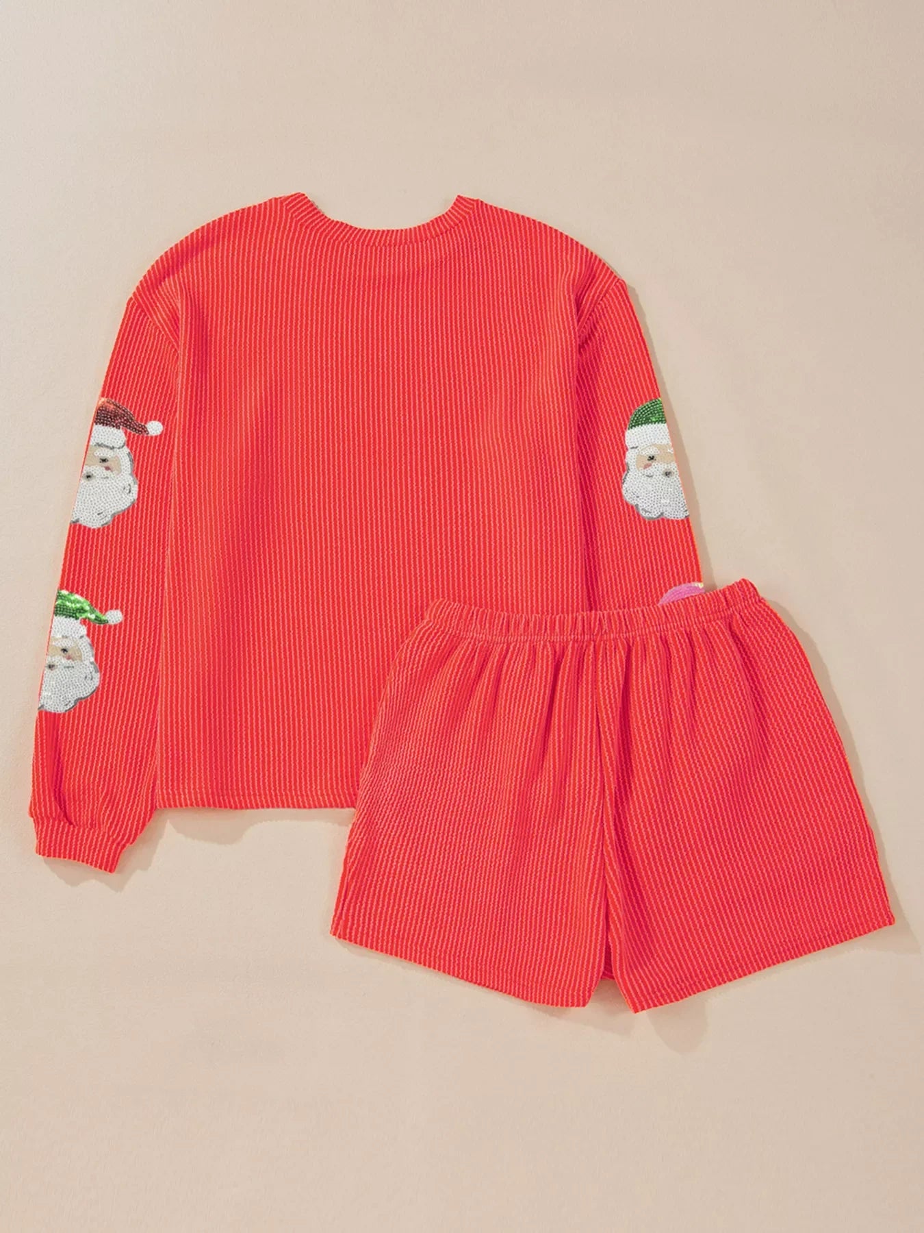 Hazel Blues® | Twisted Ribbed Christmas Sequin Patched Top and Shorts Set