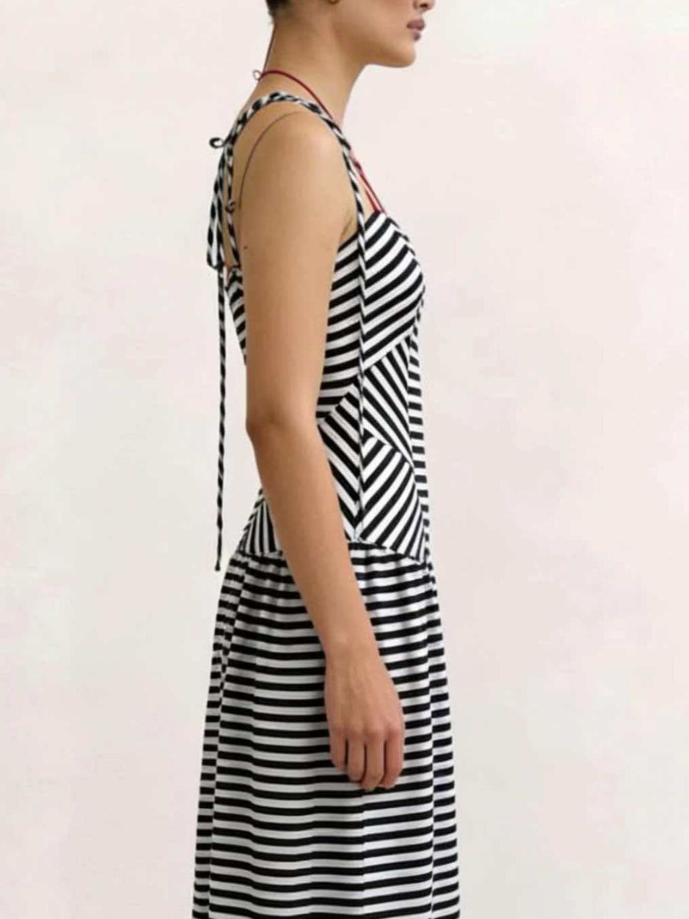 Hazel Blues® | Striped V-Neck Tie-Shoulder Maxi Dress