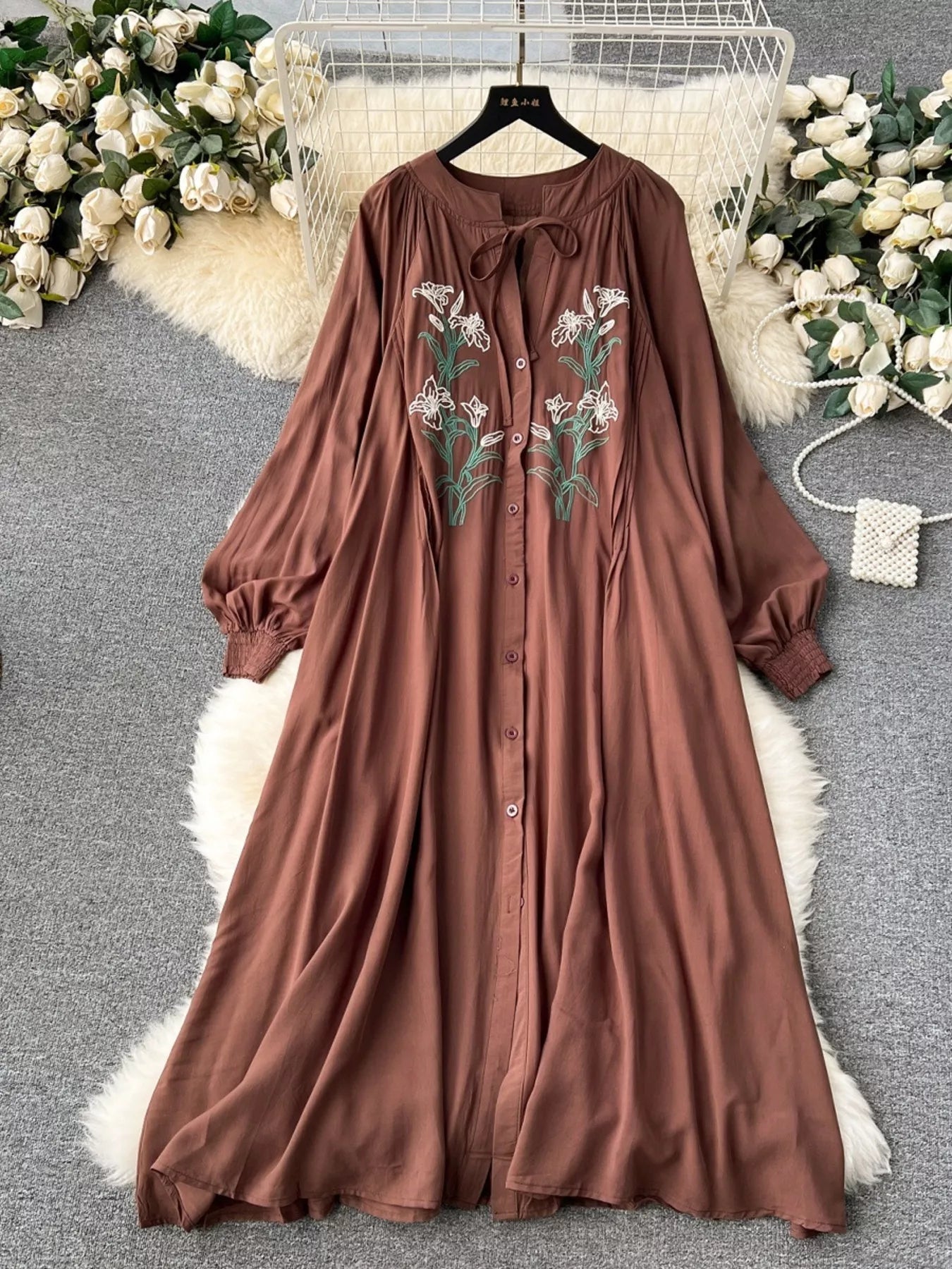Hazel Blues® | Floral Button Front Long Sleeve Dress
