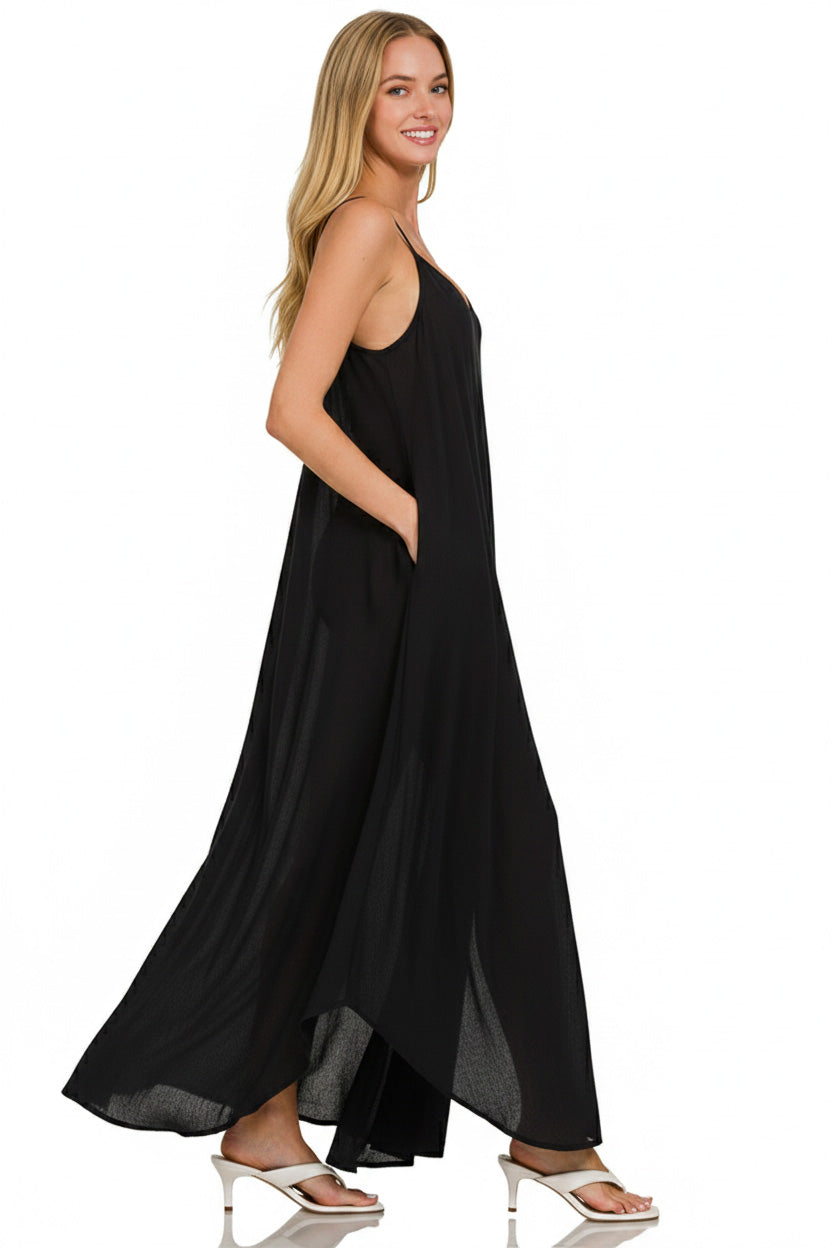 Hazel Blues® | Zenana Woven Crinkle Cami Maxi Dress with Side Pockets