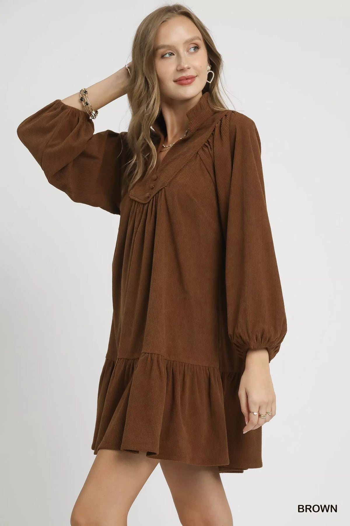 Hazel Blues® | Umgee Corduroy Tiered Babydoll Dress