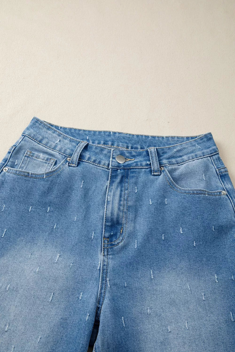 Hazel Blues® | Distressed Detail Tummy Control Raw Hem Jeans