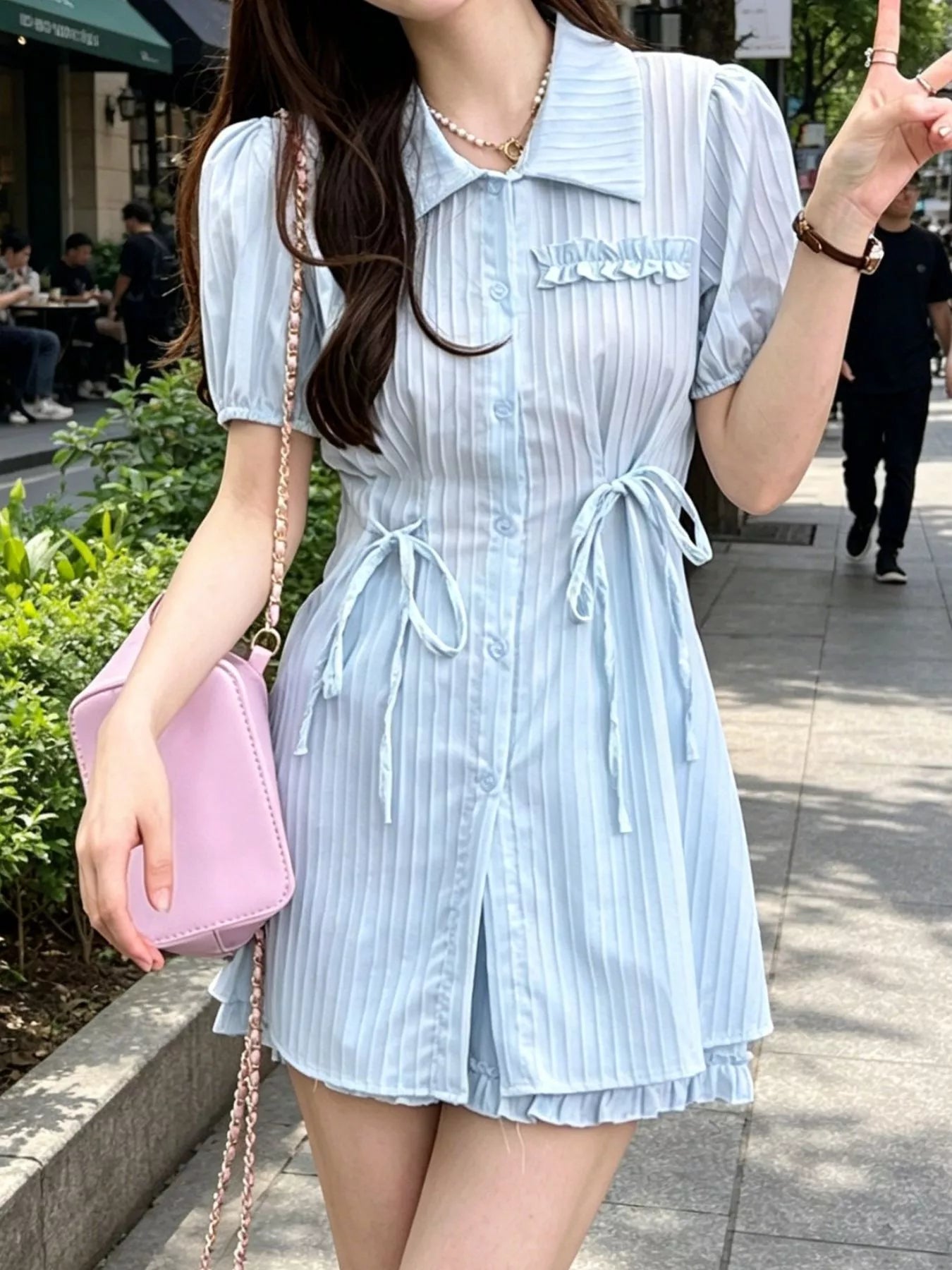 Hazel Blues® | Tied Button Up Shirt and Shorts Set