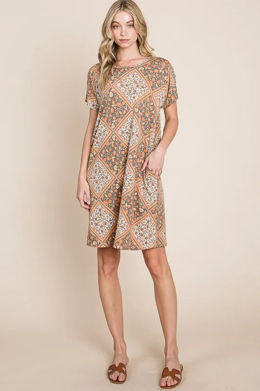 Hazel Blues® | BOMBOM Multicolored Leaves Jacquard Dress