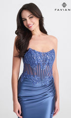Strapless Long Corset Prom Dress: Faviana 11209