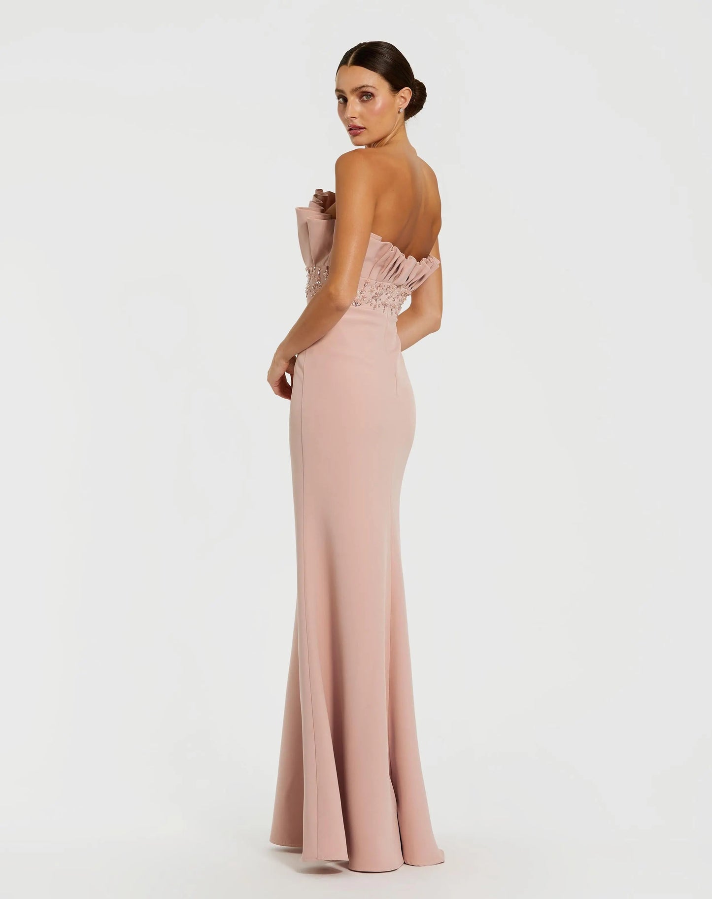 Pink Strapless Crepe Gown With Crystal Embellishments