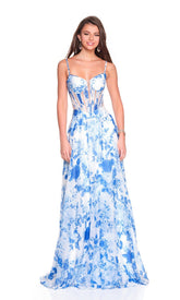 Blue Floral Prom Dress: Dave & Johnny 12188