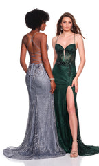 Lace-Up Long Beaded Prom Dress: Dave Johnny 12281