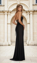 Strapless Long Beaded Corset Black Prom Dress L406