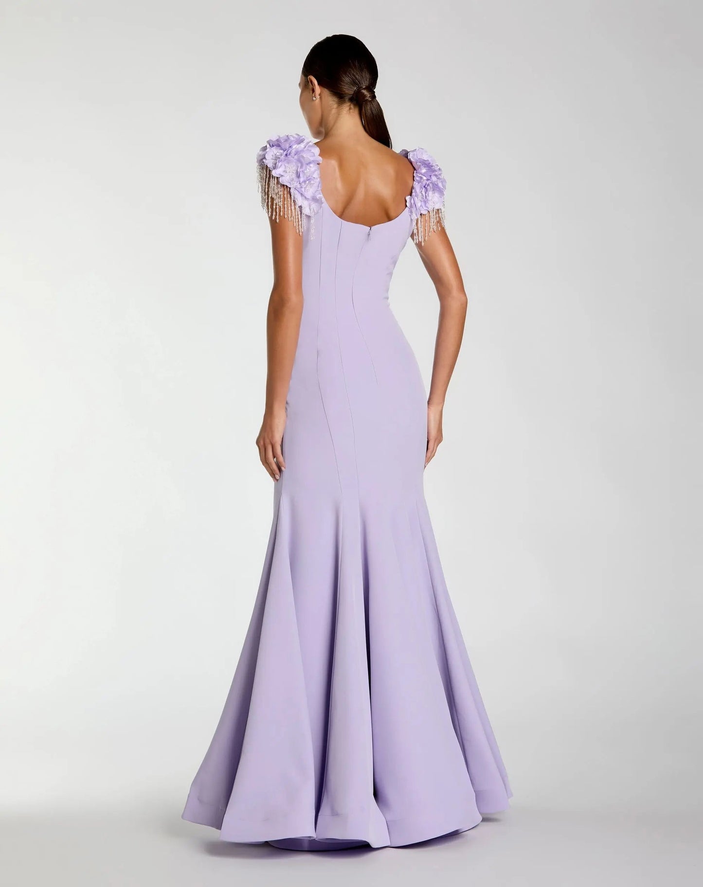 Purple 3D Floral Crystal Fringe Mermaid Gown