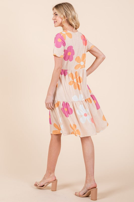Hazel Blues® | BOMBOM Floral Round Neck Short Sleeve Tiered Dress