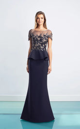Alexander by Daymor 1459 Long Peplum Formal Floral Dress