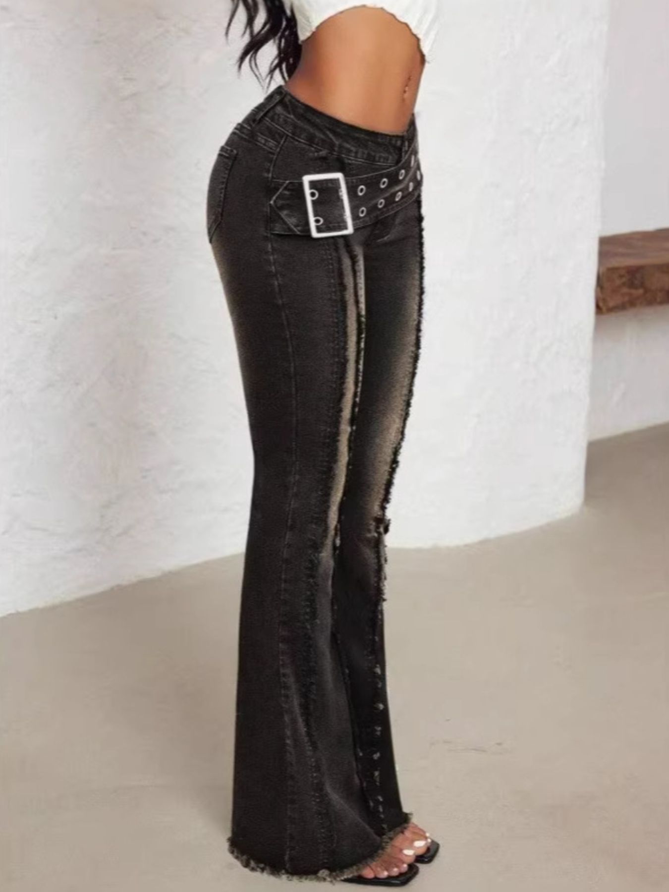 Hazel Blues® | Belted High Waist Flare Jeans