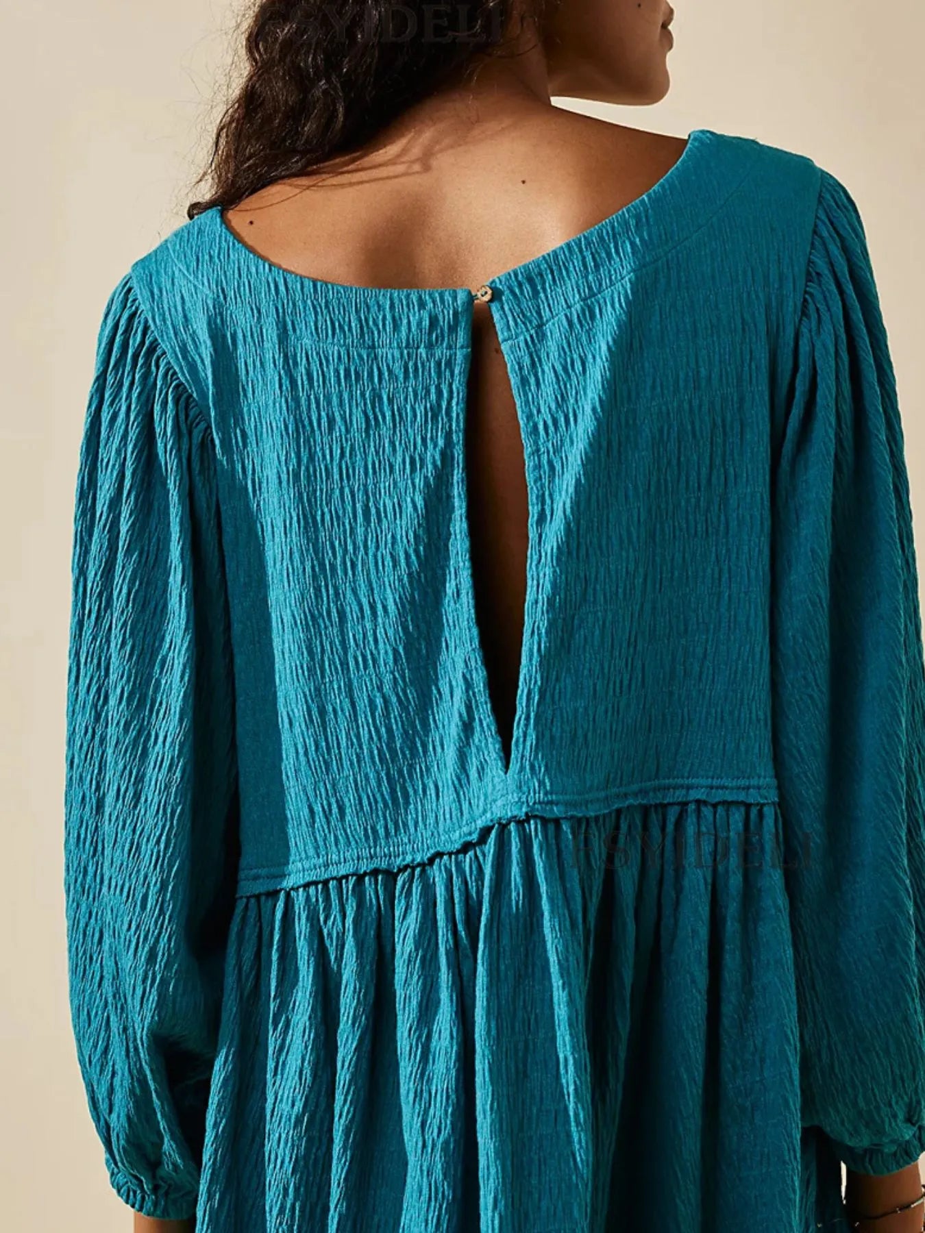 Hazel Blues® | Textured Round Neck 3/4 Sleeve Dress