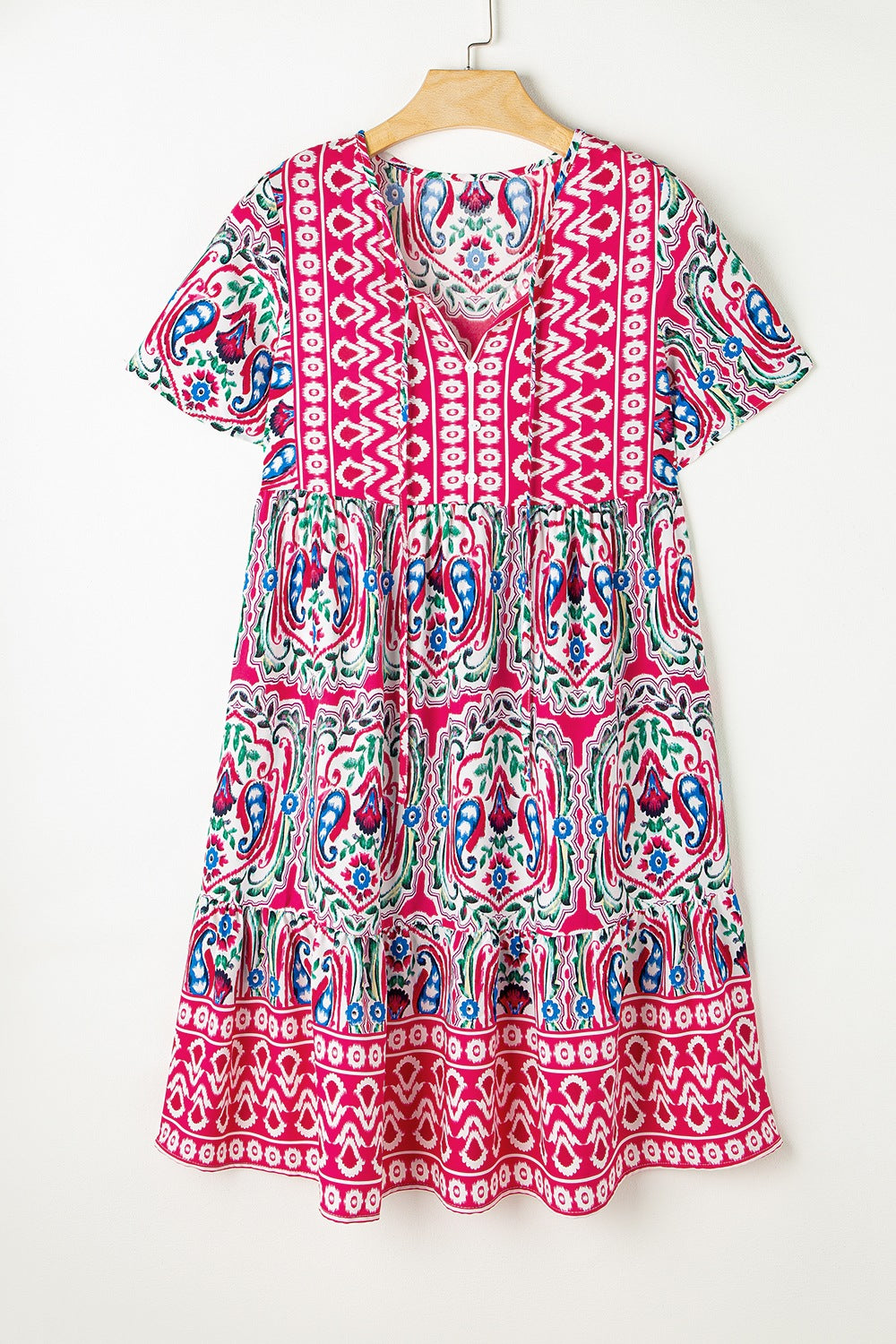 Hazel Blues® | Printed Tie Neck Short Sleeve Dress