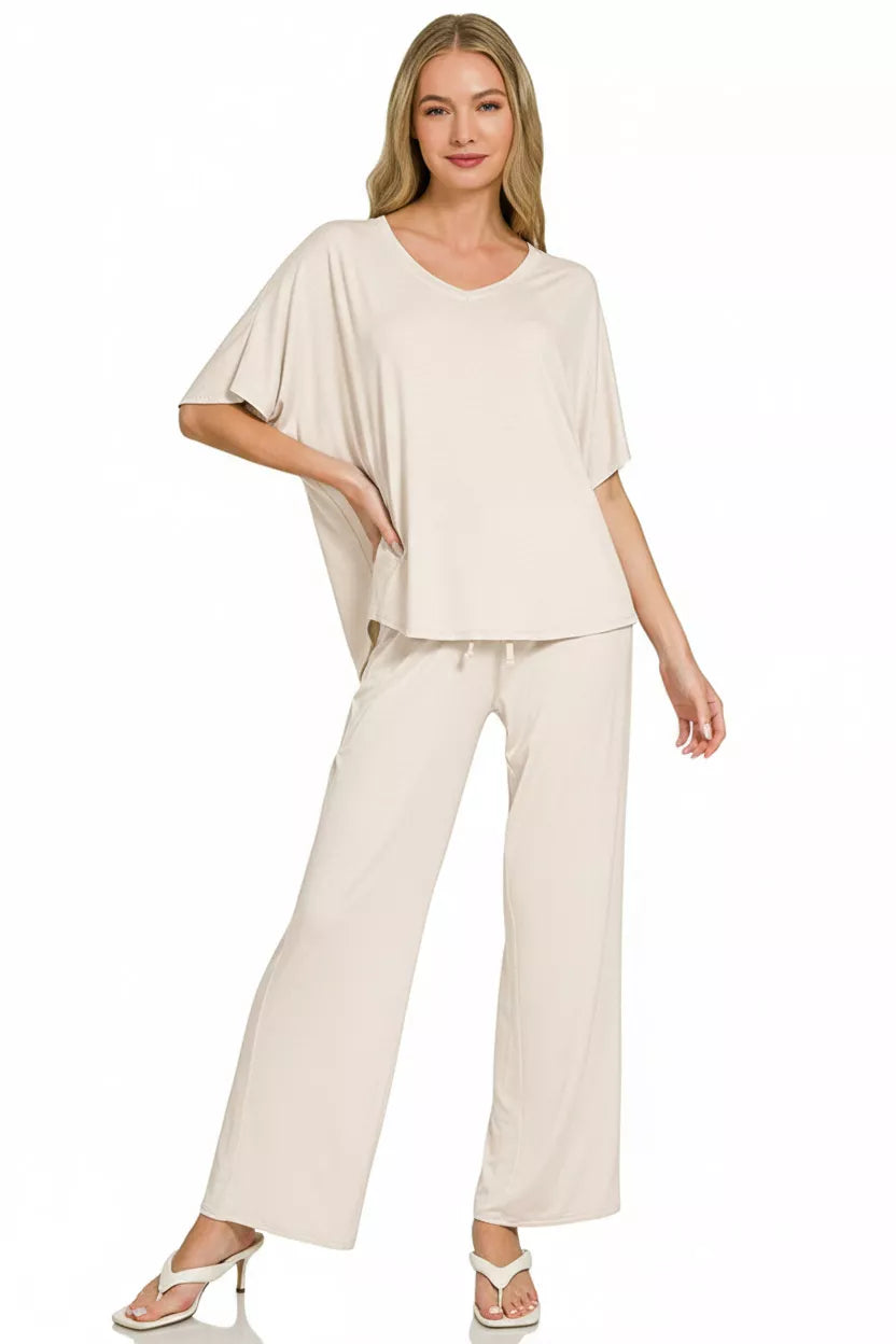 Hazel Blues® | Zenana V-Neck Oversized Top & Pants Set