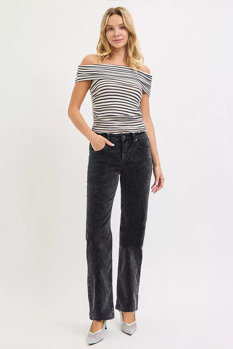 Hazel Blues® | RISEN Tummy Control Mid Rise Straight Leg Corduroy Pants