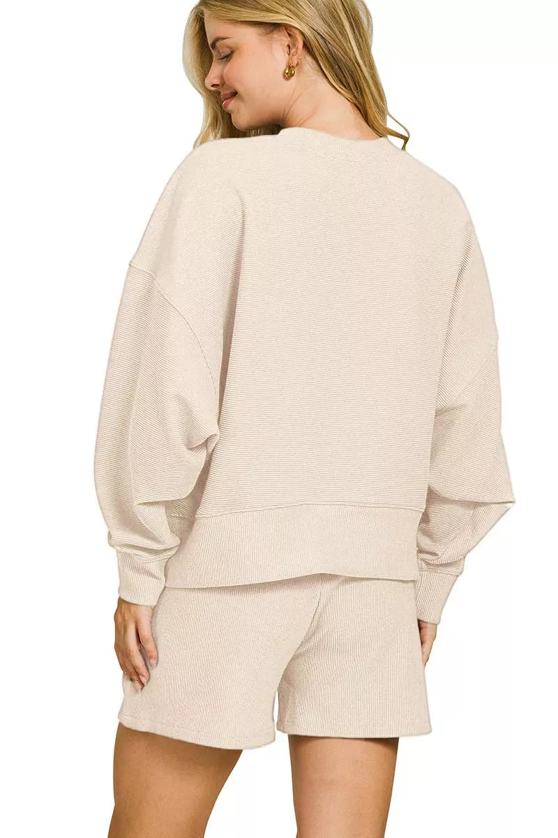 Hazel Blues® | Zenana Ribbed Round Neck Pullover and Shorts Set
