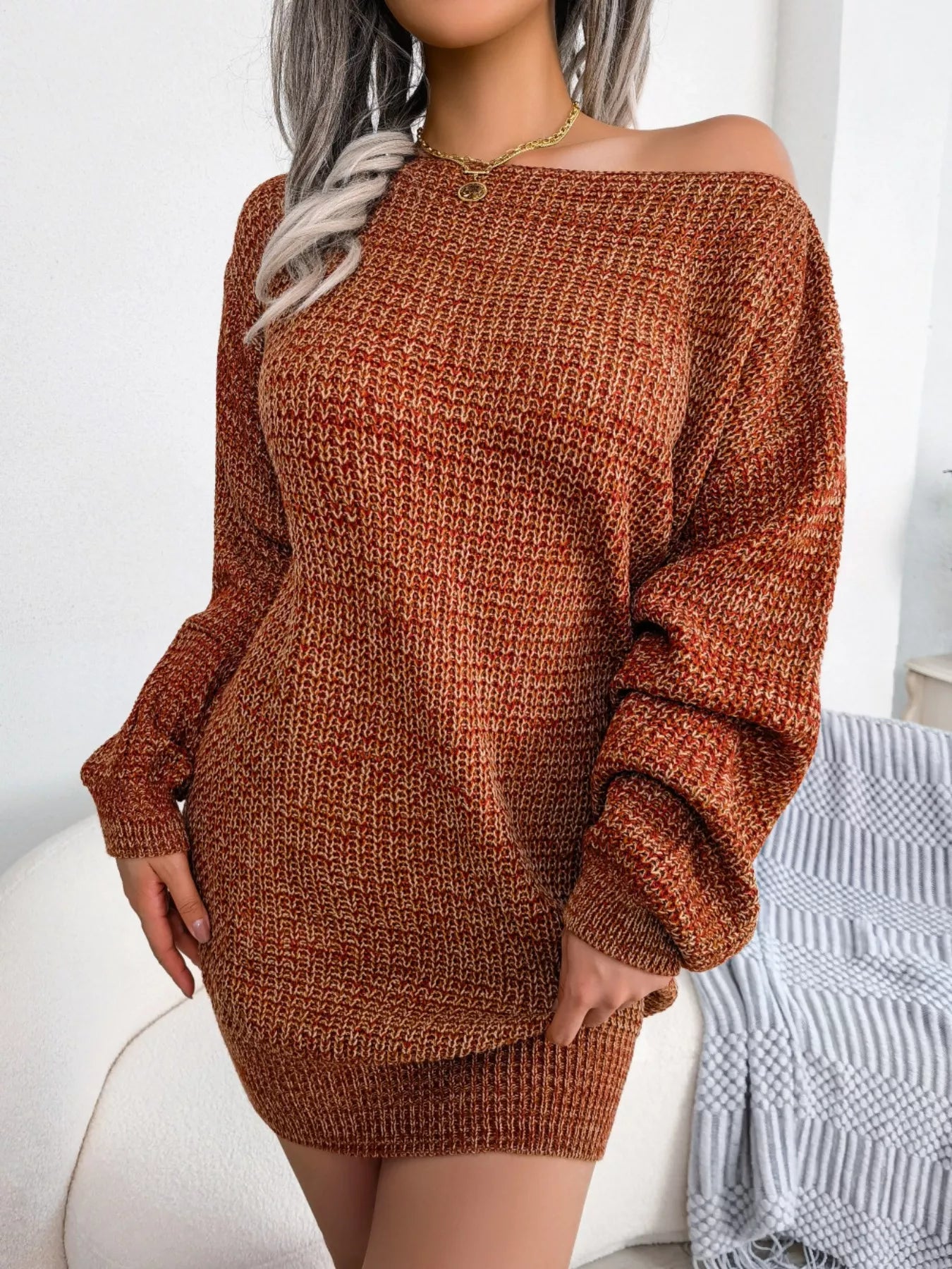 Hazel Blues® | Multi-Color One-Shoulder Sweater Dress