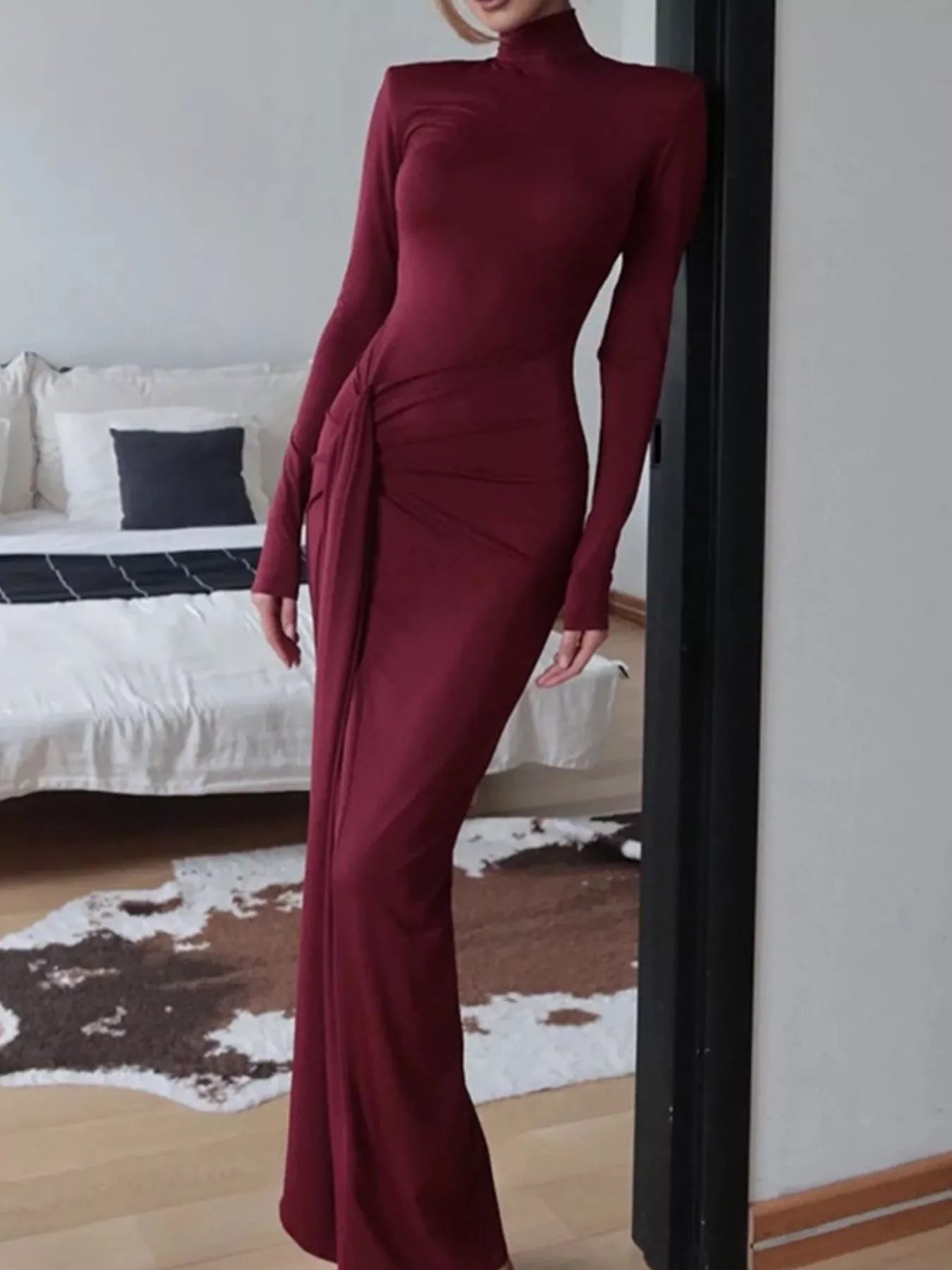 Hazel Blues® | Turtleneck Long Sleeve Slit Maxi Dress