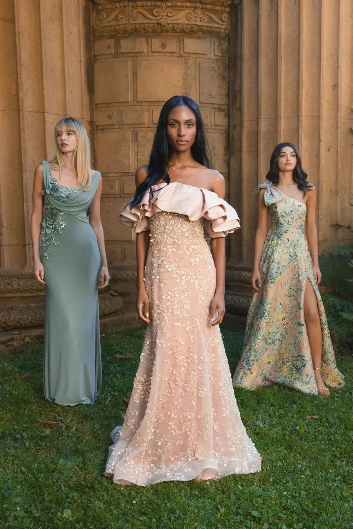 Pink Embellished Mermaid Gown With Off The Shoulder Ruffle