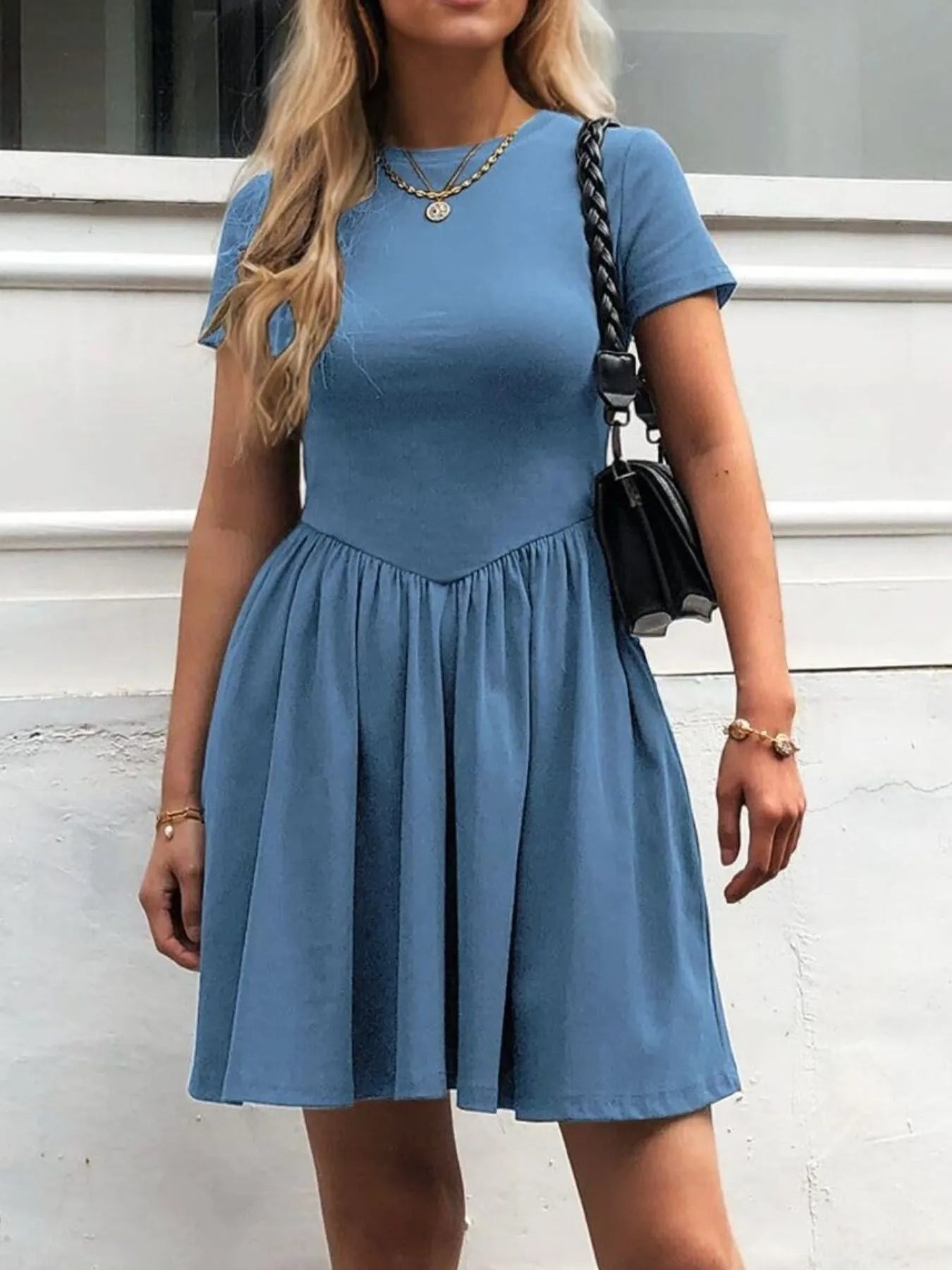 Hazel Blues® | Short Sleeve Round Neck Mini Dress