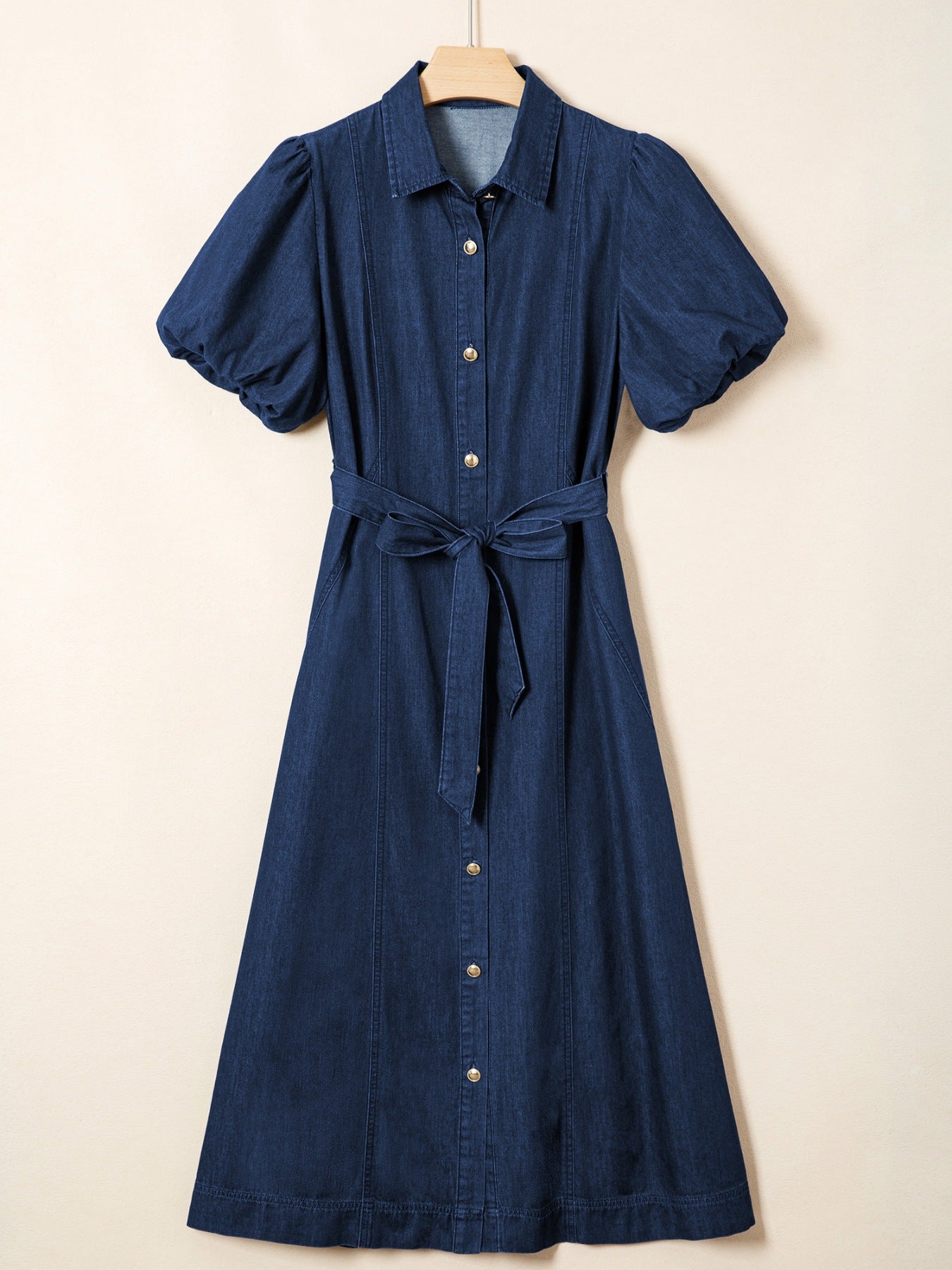 Hazel Blues® | Belted Button-Down Midi Denim Dress