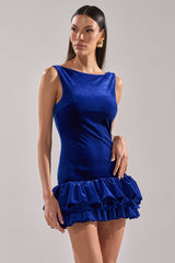 GIRL ON FIRE VELVET MINI DRESS IN BLUE