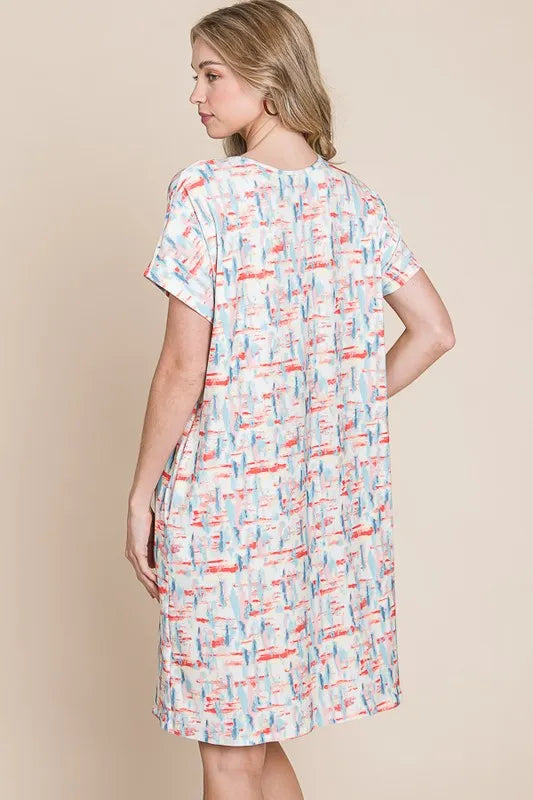 Hazel Blues® | BOMBOM Printed Round Neck Short Sleeve Tee Dress