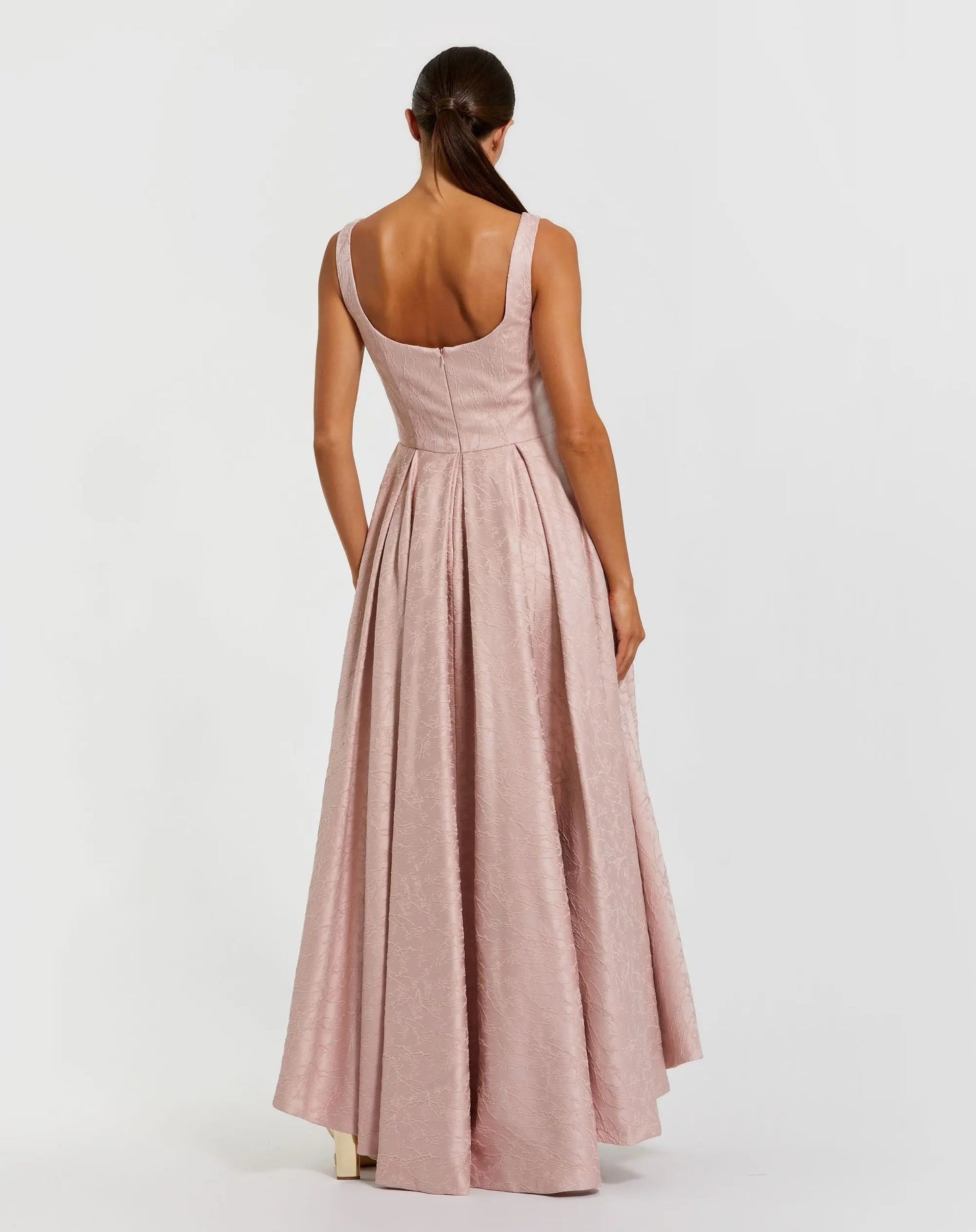 Pink Sleeveless Square Neck High Low Gown