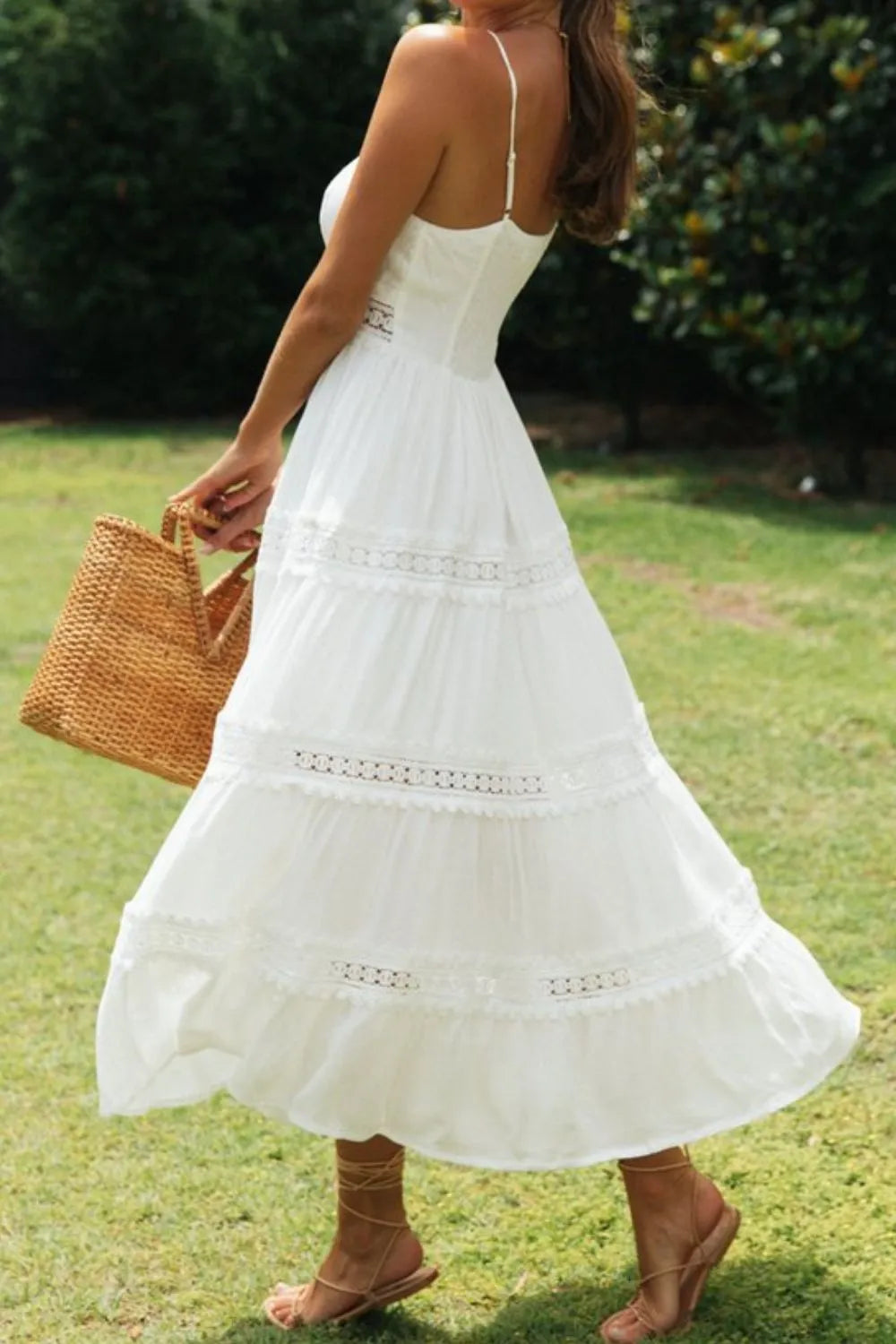 Hazel Blues® | Lace Detail Smocked Midi Cami Dress
