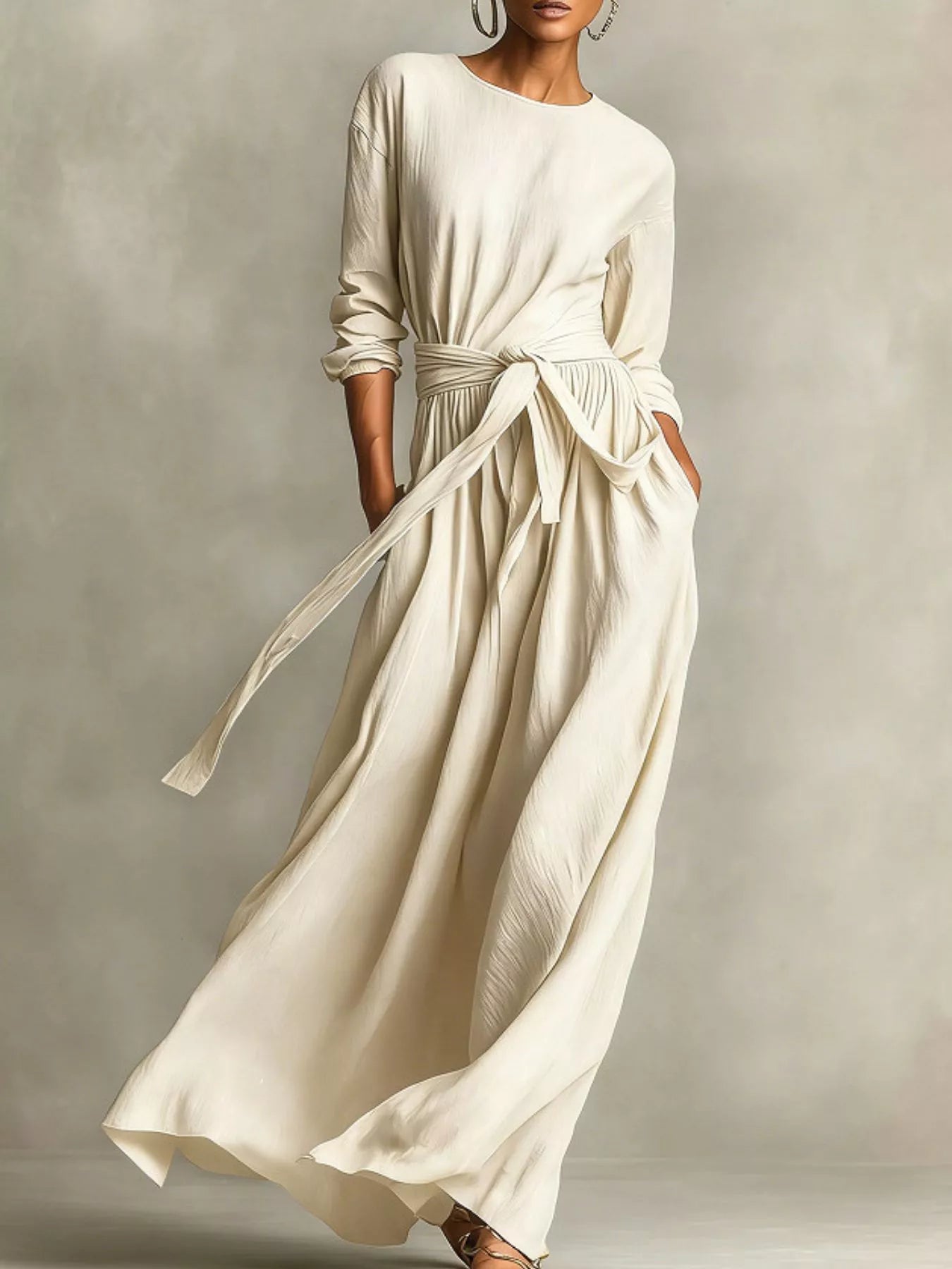 Hazel Blues® | Long Sleeve Tie Waist Maxi Dress