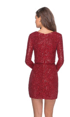 Long Sleeve Sequin Cocktail Dress: La Femme 28316