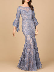 Lara Dresses 28906 Beaded Long Bell Sleeve Evening Formal Dress