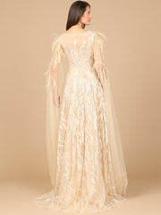 Lara Dresses 28965 Long Beaded Formal Cape Sleeve Dress