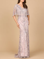 Lara Dresses 28966 Long Formal Beaded Lace Cape Dress