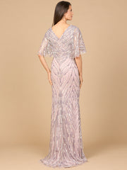 Lara Dresses 28966 Long Formal Beaded Lace Cape Dress