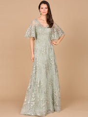 Lara Dresses 28992 A Line Lace Long Formal Cape Sleeve Evening Dress