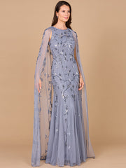 Lara Dresses 29086 Long Formal Cape Beaded Evening Dress