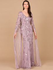 Lara Dresses 29090 Long Formal Beaded Cape Evening Dress